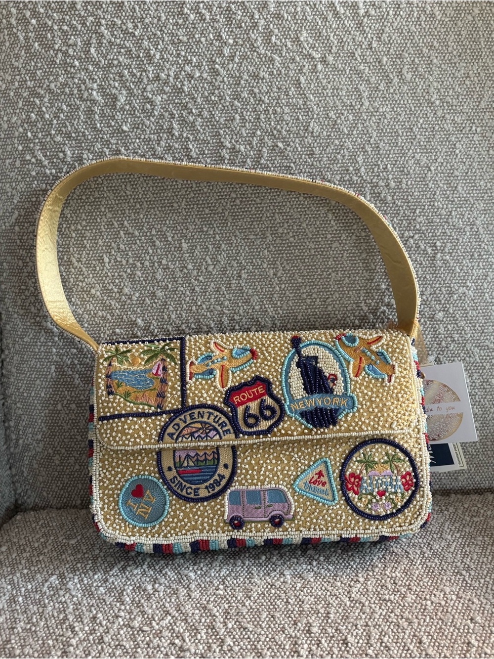 Embroidered Yellow Patchwork Shoulder Bag